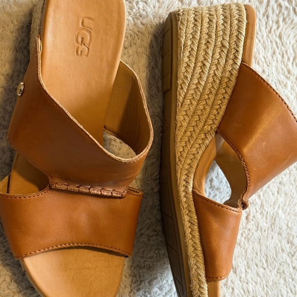 UGG Eirene WedgeTan Leather Wedge Sandals 6.5 - Picture 5 of 7